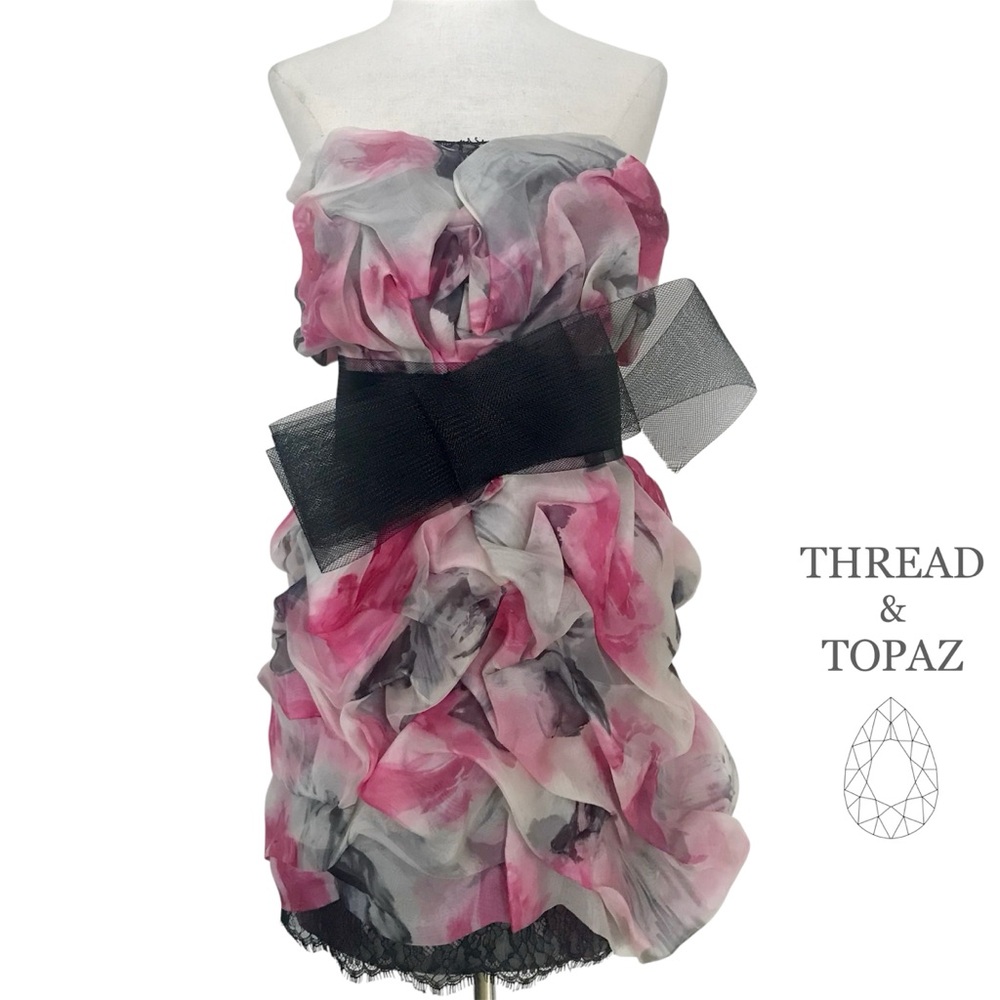 Marchesa Notte Watercolor Floral Silk Dress 4